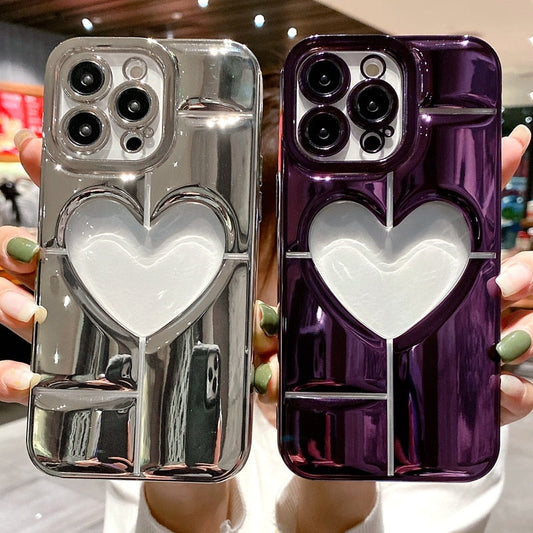 Luxury Soft Love Heart Phone Case For IPhone 14 /13 /12 Shockproof Silicone Electroplate Bumper Cover