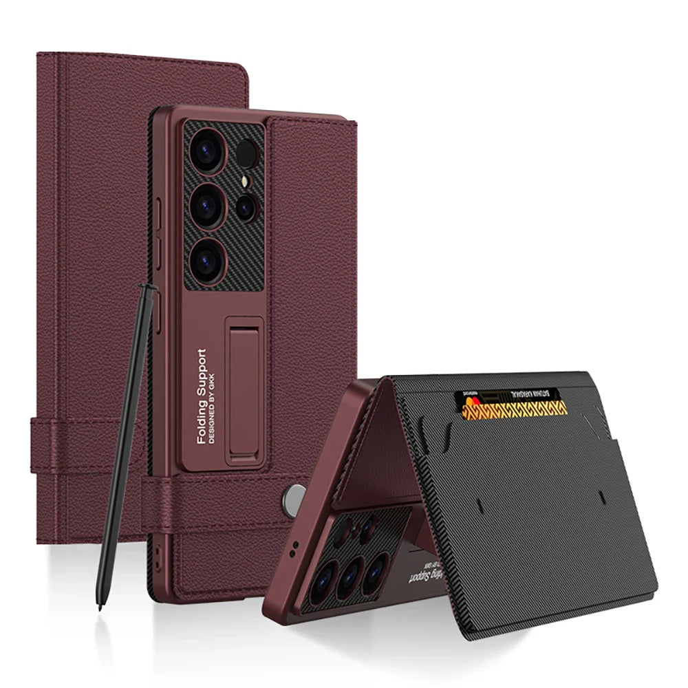 Shockproof Armor Wallet Case with Card Slot for Samsung S25 Ultra