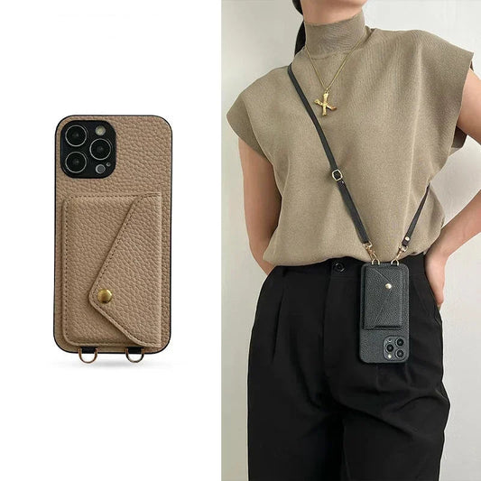 Crossbody Strap Lanyard Leather Wallet Case for IPhone