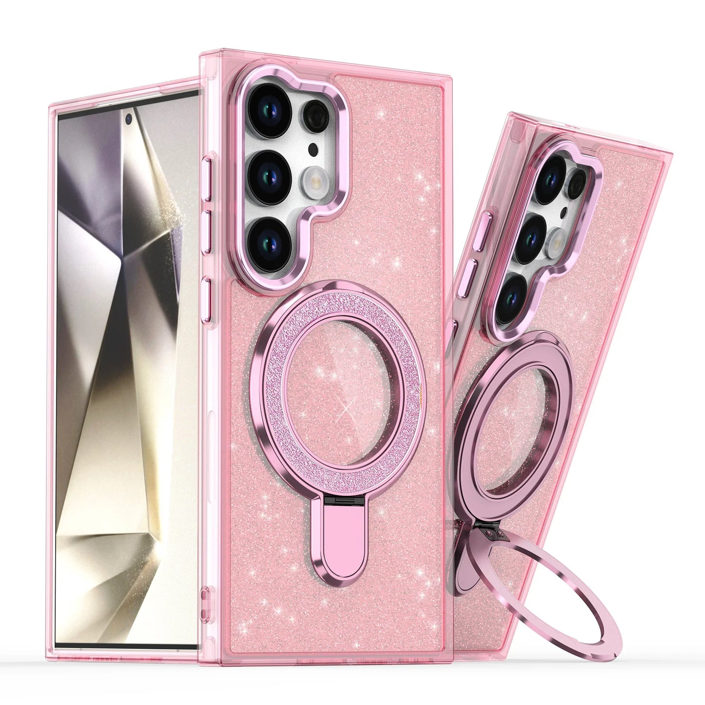 Luxury Glitter Metal Stand Magnetic Clear Case For Samsung