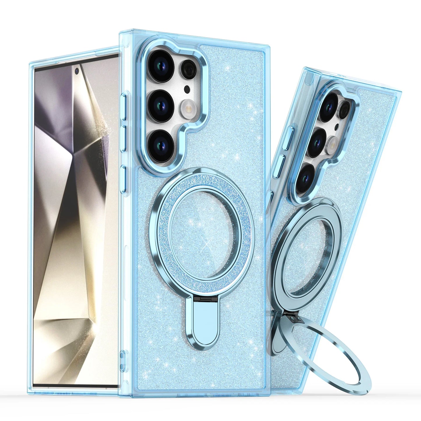 Luxury Glitter Metal Stand Magnetic Clear Case For Samsung