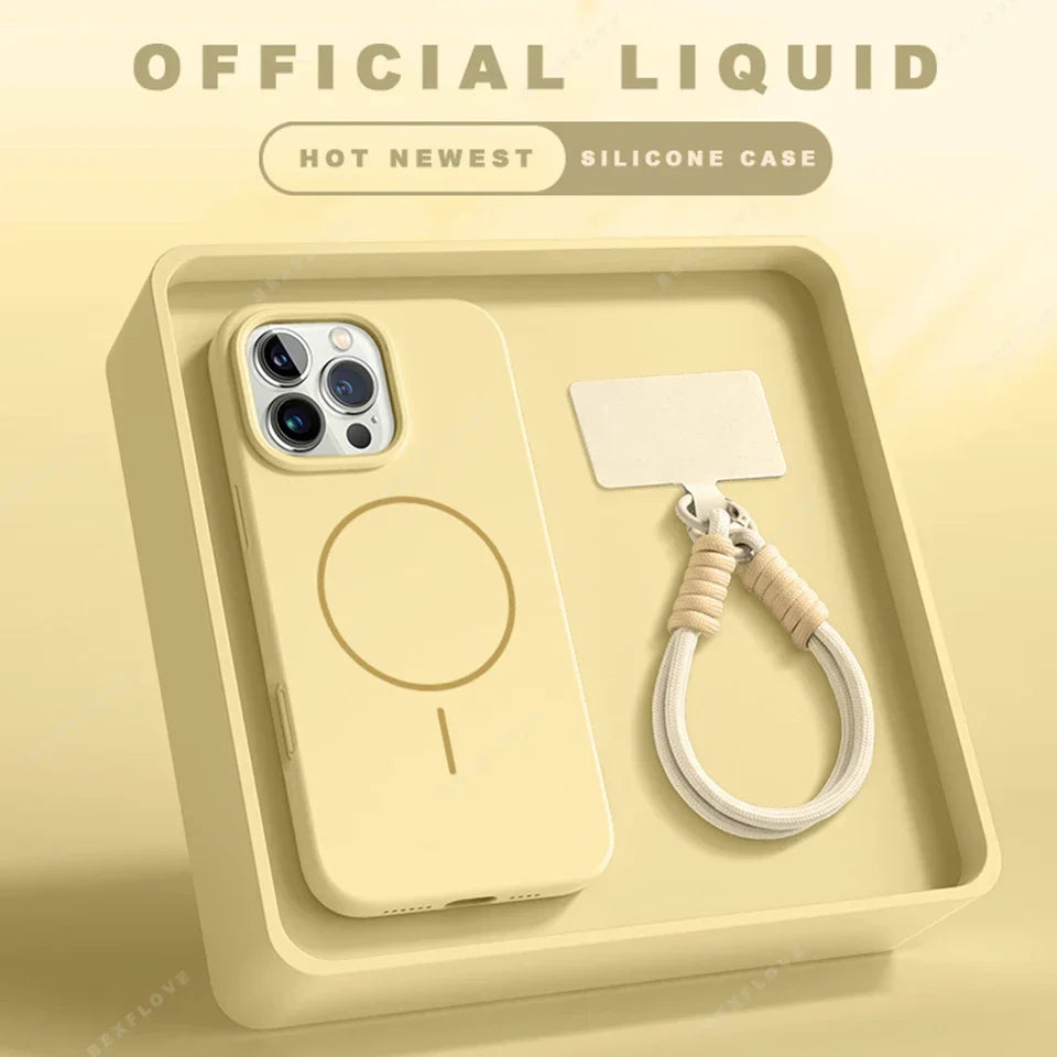 New Magnetic Liquid Silicone Lanyard Phone Case For iPhone