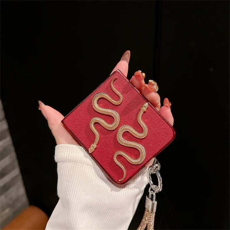Red Leather Snake Case with Bracelet for Z Flip Series