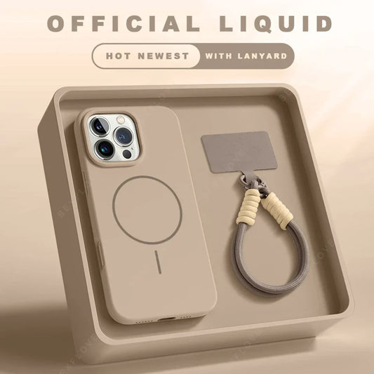 New Magnetic Liquid Silicone Lanyard Phone Case For iPhone