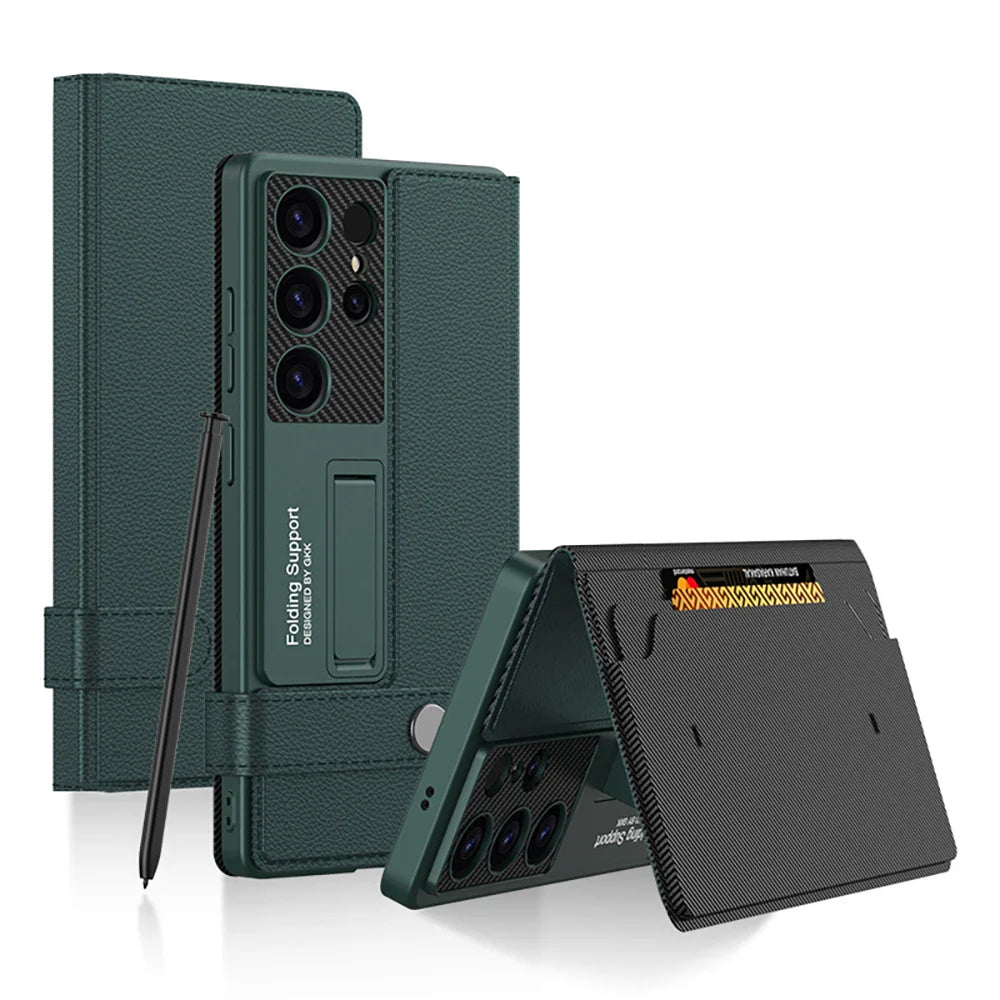 Shockproof Armor Wallet Case with Card Slot for Samsung S25 Ultra