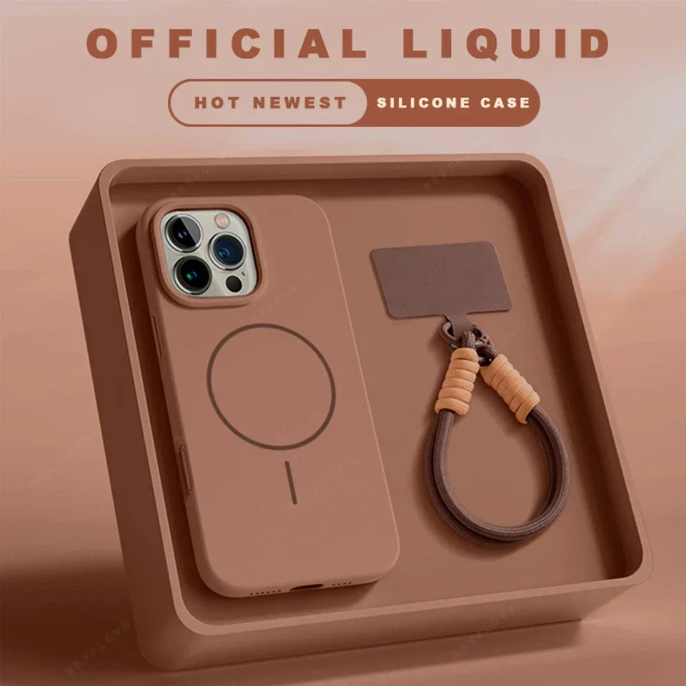 New Magnetic Liquid Silicone Lanyard Phone Case For iPhone