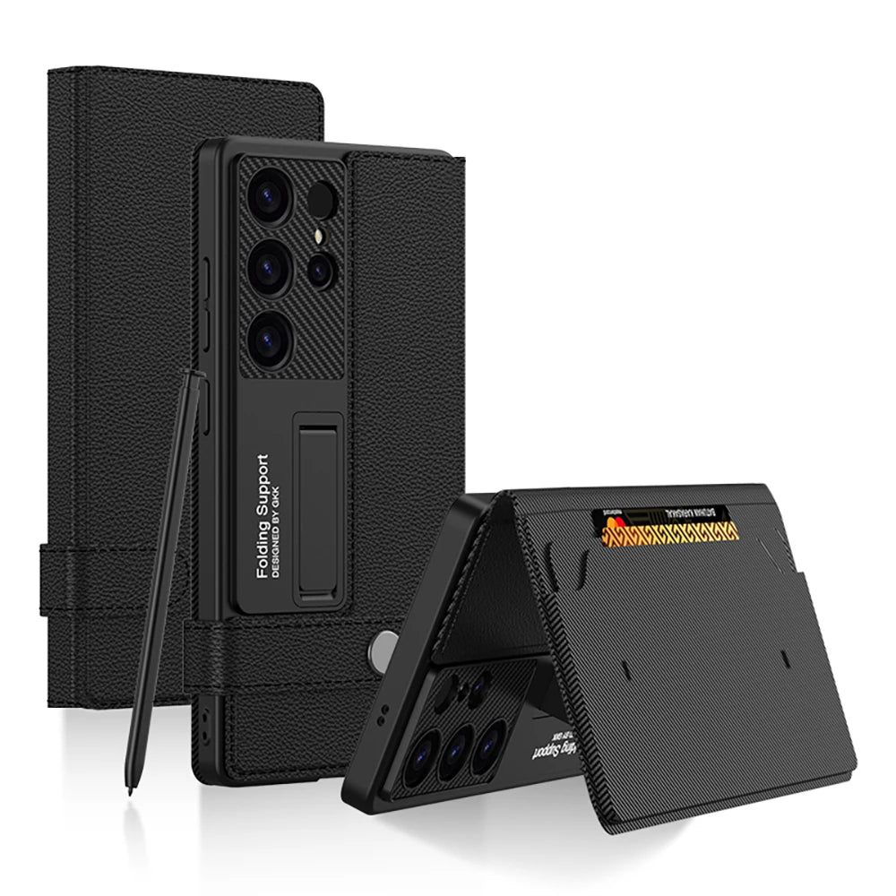 Shockproof Armor Wallet Case with Card Slot for Samsung S25 Ultra