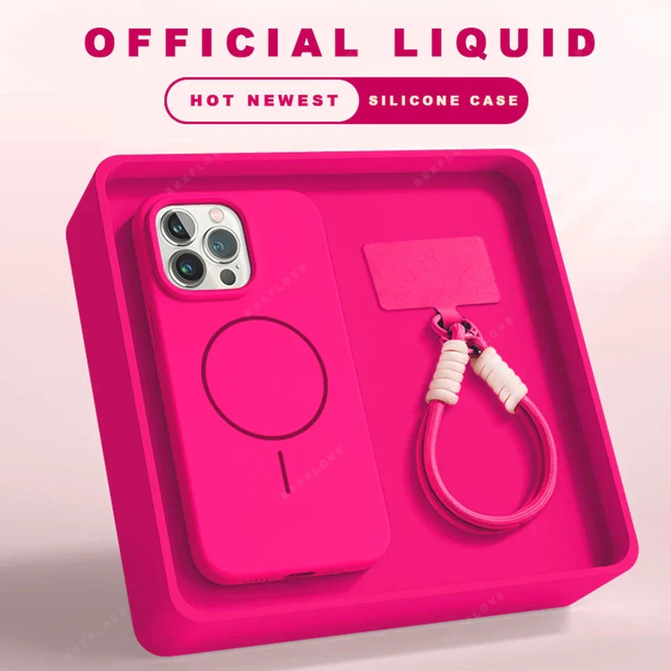 New Magnetic Liquid Silicone Lanyard Phone Case For iPhone