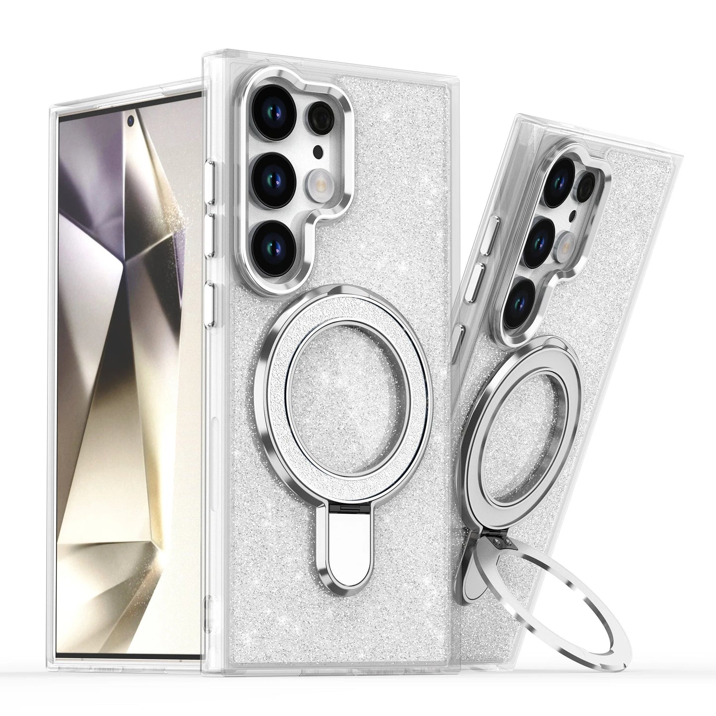 Luxury Glitter Metal Stand Magnetic Clear Case For Samsung