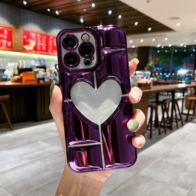 Luxury Soft Love Heart Phone Case For IPhone 14 /13 /12 Shockproof Silicone Electroplate Bumper Cover