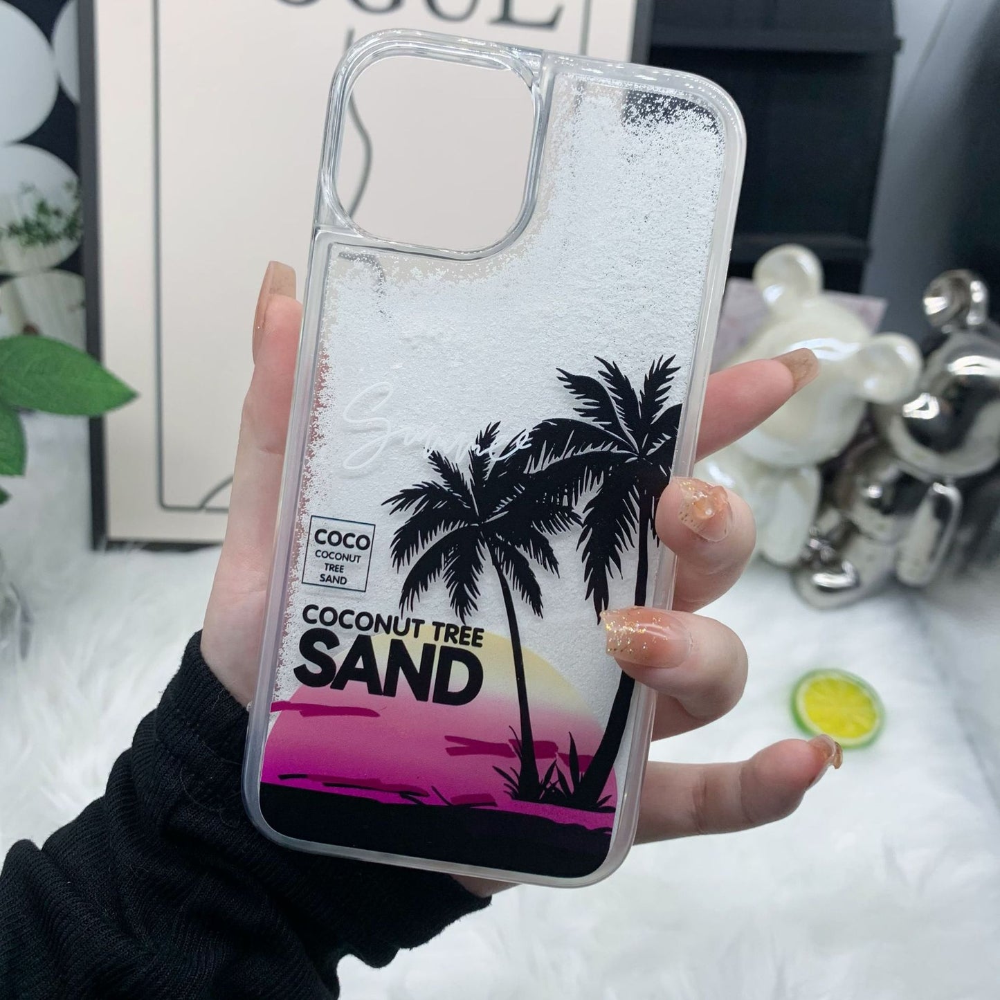 Advanced quicksand new beach coconut tree pattern mobile phone protective case