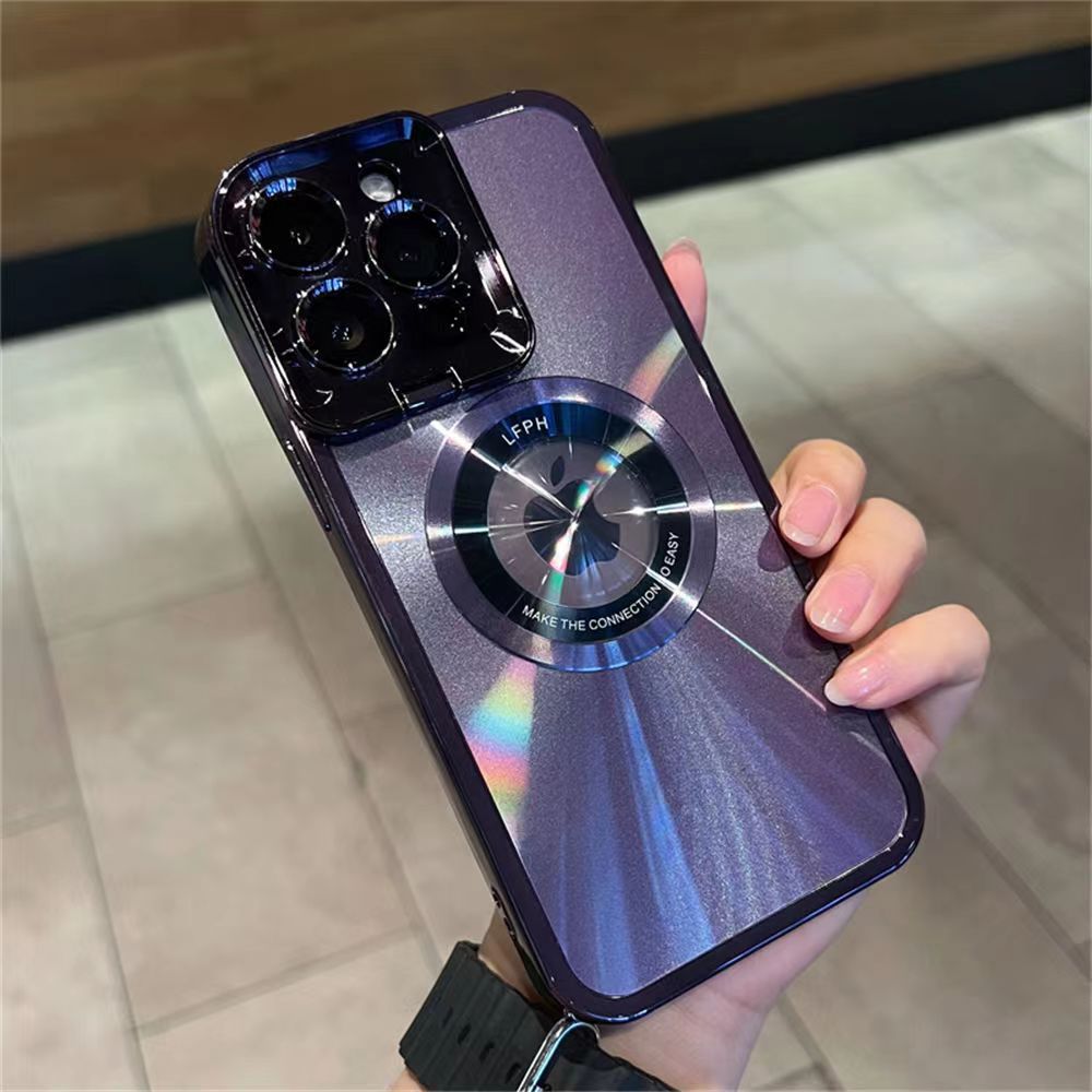 iPhone electroplated magnetic charging phone case + lens holder