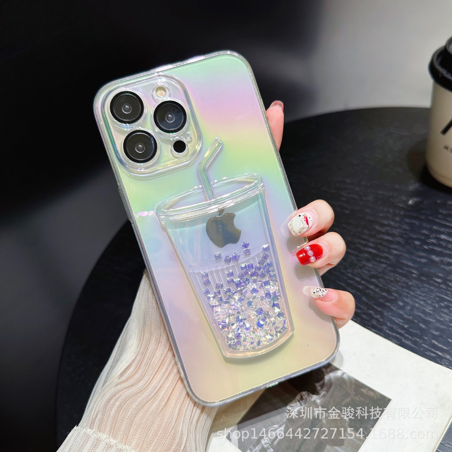 iphone laser gradient color plated quicksand soft case