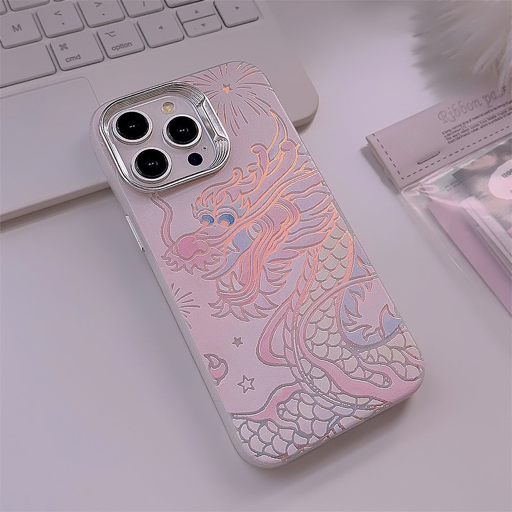 2024 New Premium Laser Powder Hand Fortune Dragon Phone Case for iPhone