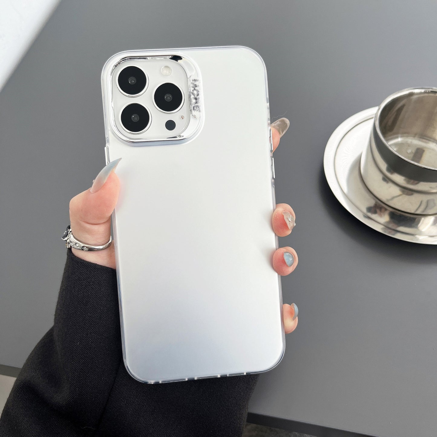 High-end simple frosted silver shell protective case