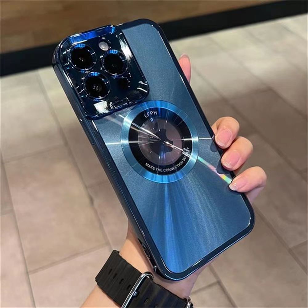 iPhone electroplated magnetic charging phone case + lens holder