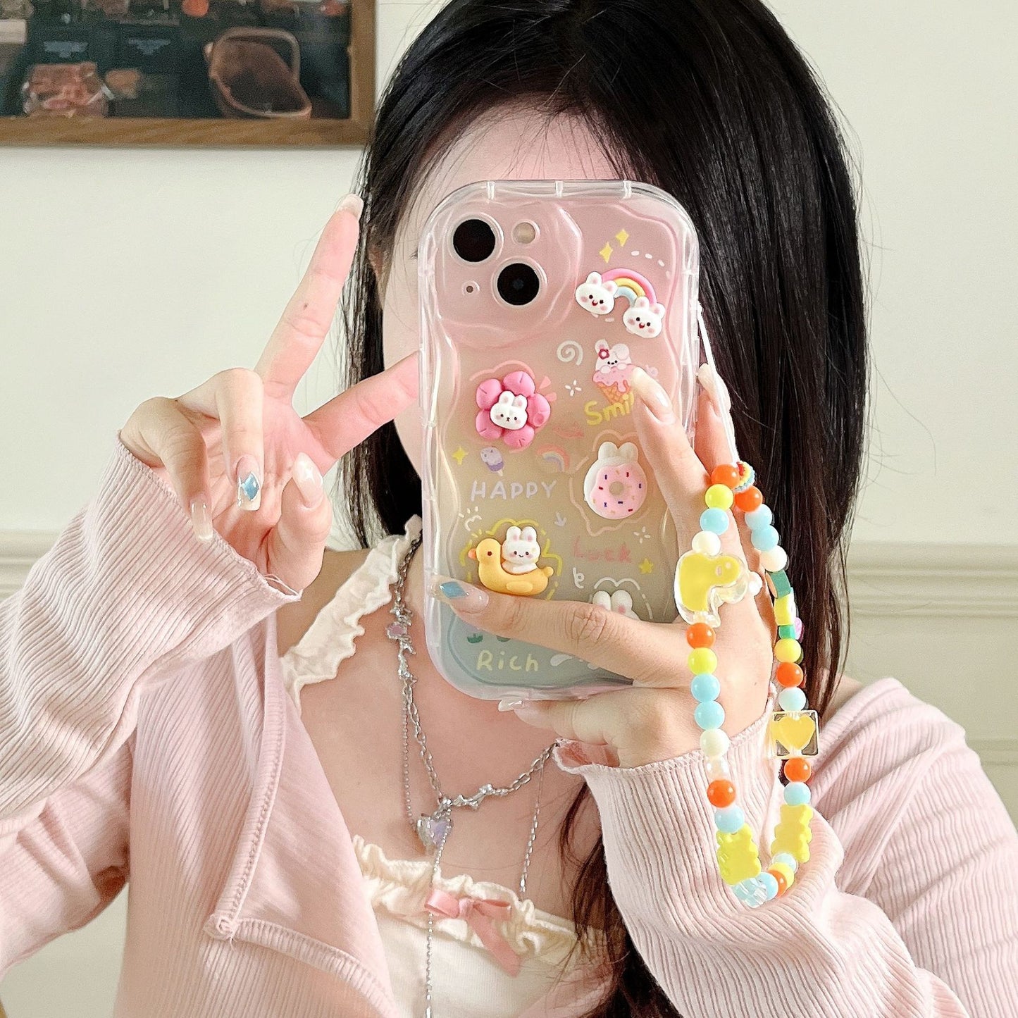 🌸Cute rainbow rabbit anti-fall protective cover