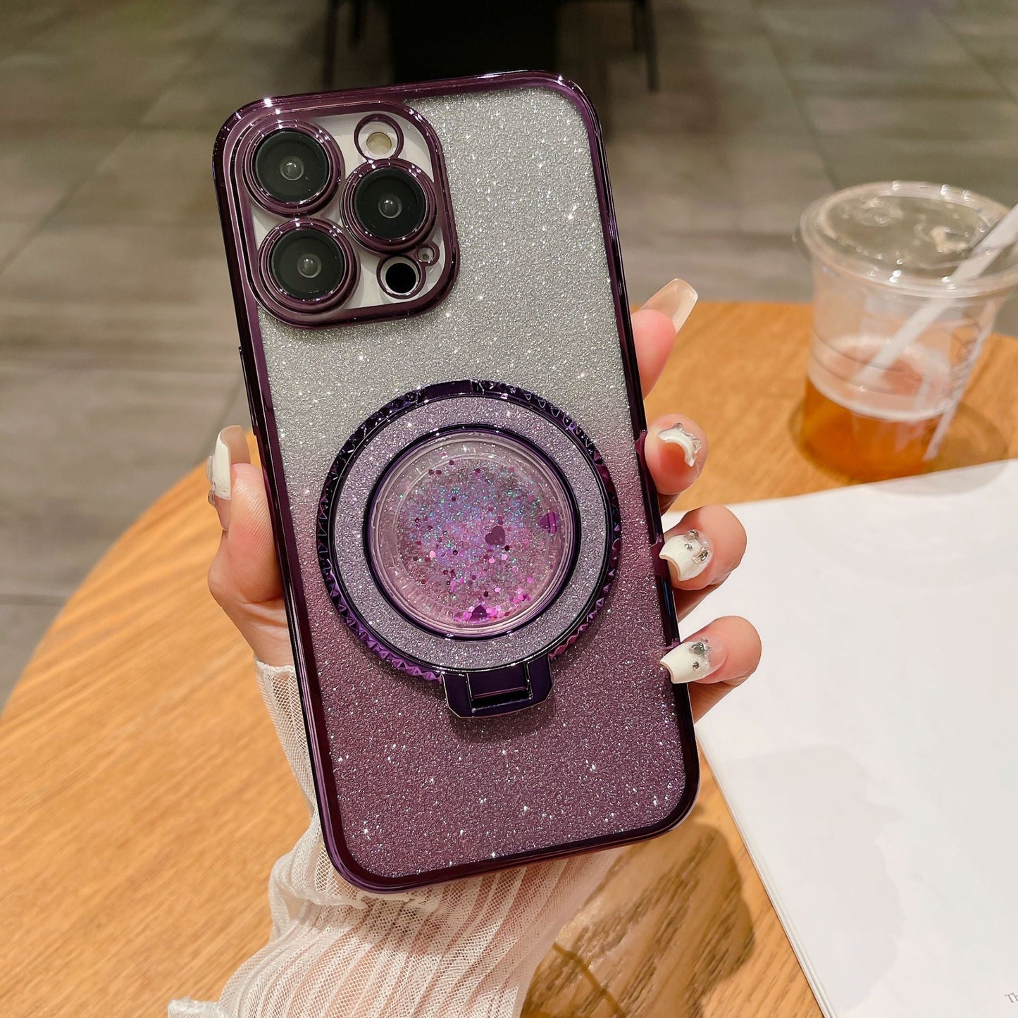 Advanced electroplating magnetic sparkling quicksand phone case