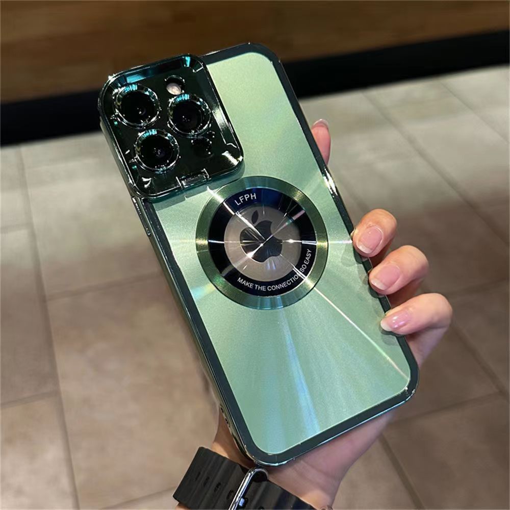 iPhone electroplated magnetic charging phone case + lens holder