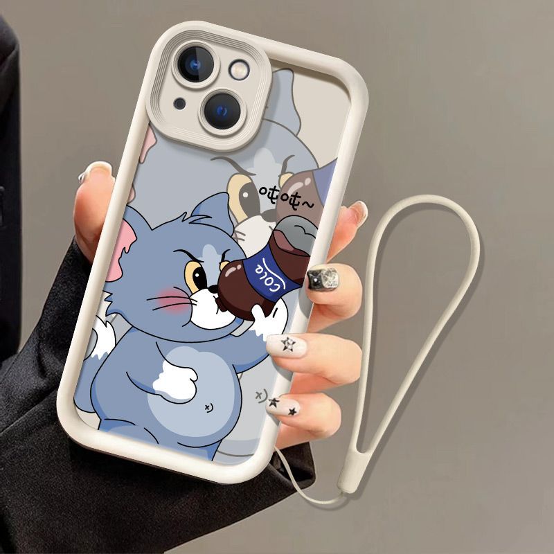 Cute Cartoon Jerry Tom Soft Silicone Anti-fall Case Free bracelet