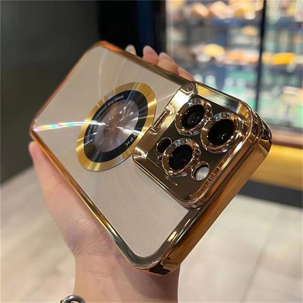 iPhone electroplated magnetic charging phone case + lens holder