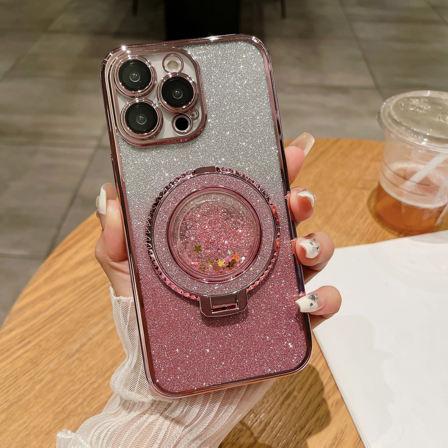 Advanced electroplating magnetic sparkling quicksand phone case