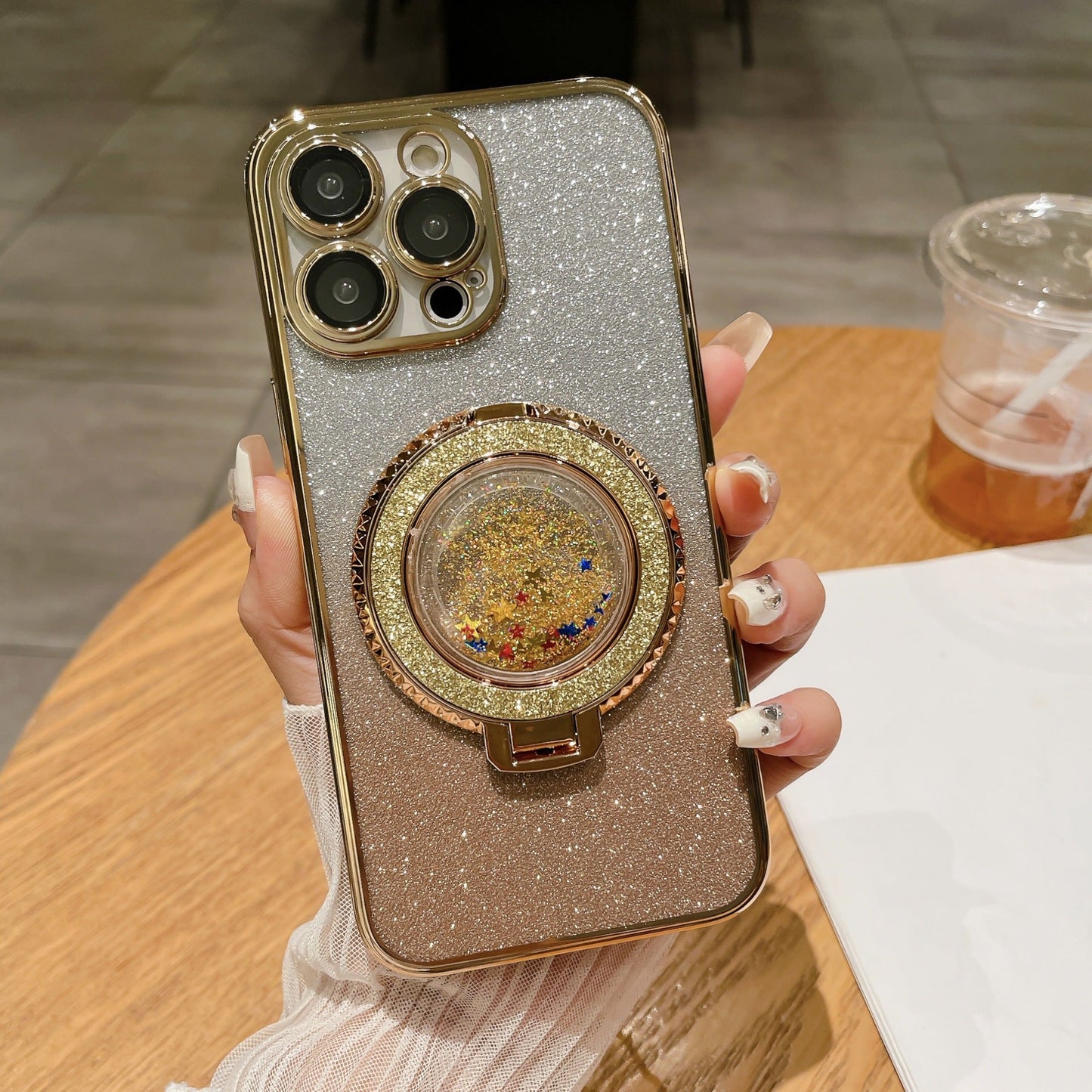 Advanced electroplating magnetic sparkling quicksand phone case