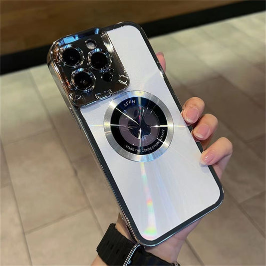 iPhone electroplated magnetic charging phone case + lens holder