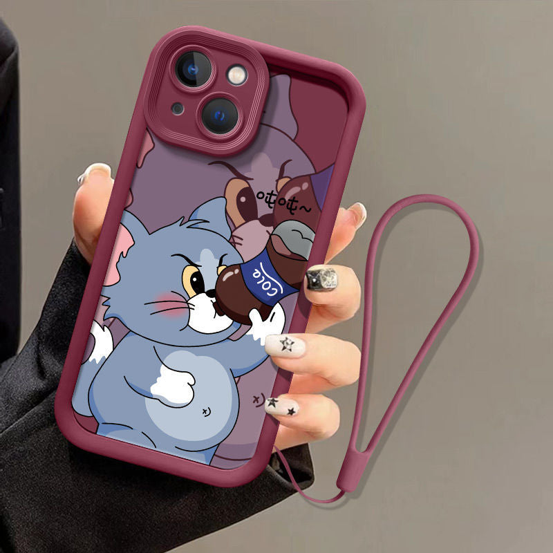 Cute Cartoon Jerry Tom Soft Silicone Anti-fall Case Free bracelet