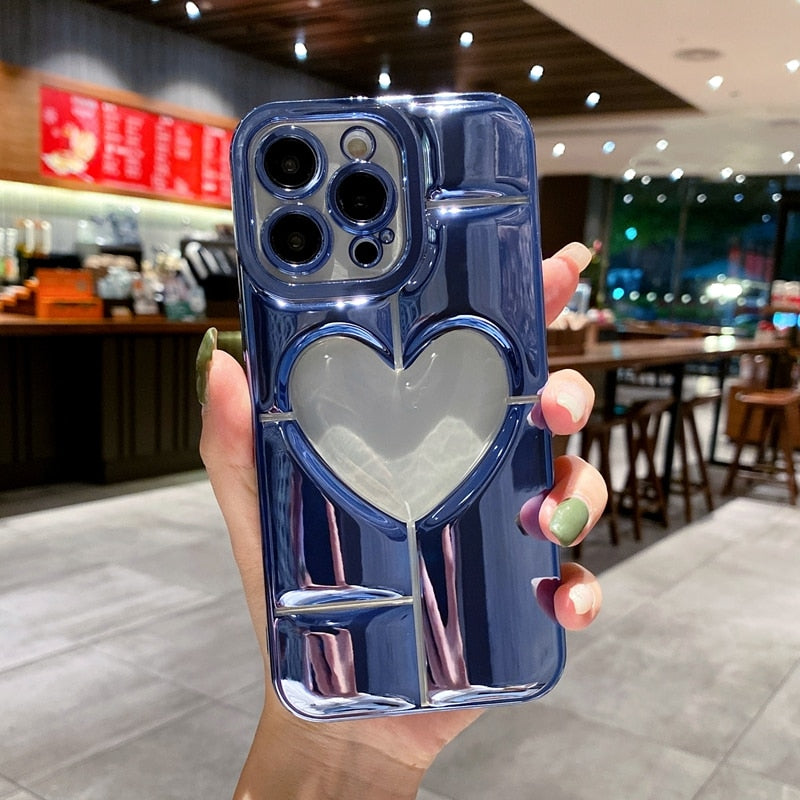 Luxury Soft Love Heart Phone Case For IPhone 14 /13 /12 Shockproof Silicone Electroplate Bumper Cover