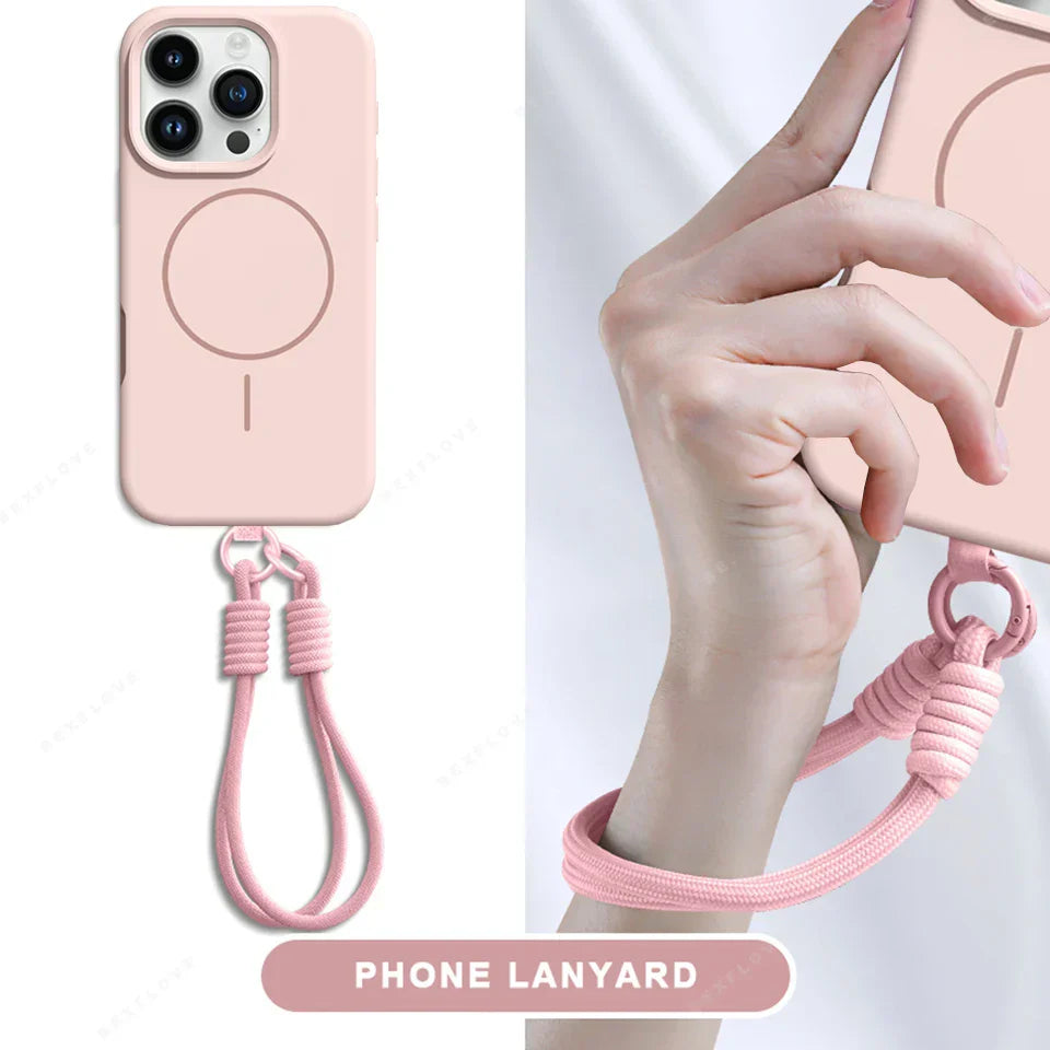 New Magnetic Liquid Silicone Lanyard Phone Case For iPhone