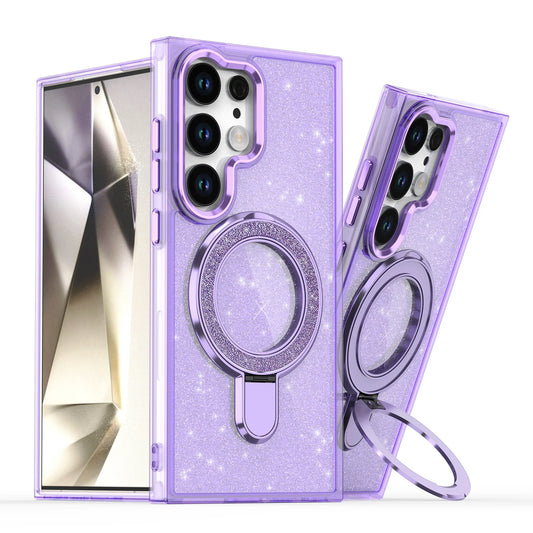 Luxury Glitter Metal Stand Magnetic Clear Case For Samsung