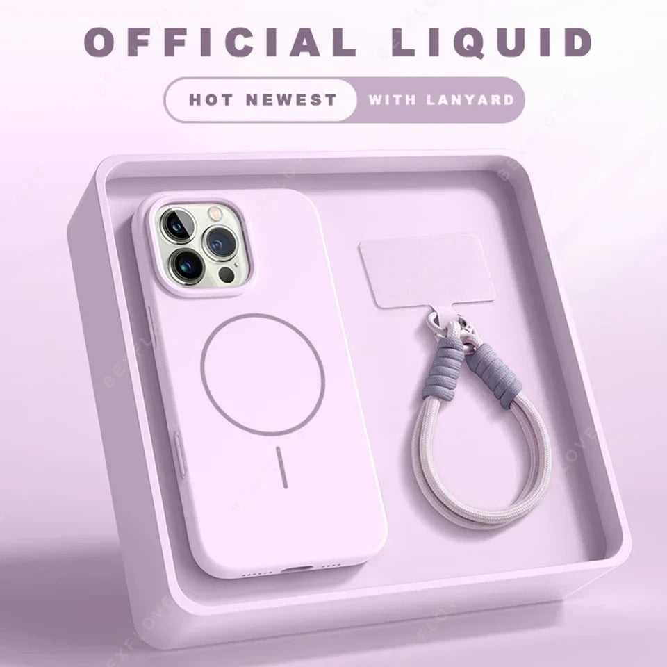 New Magnetic Liquid Silicone Lanyard Phone Case For iPhone