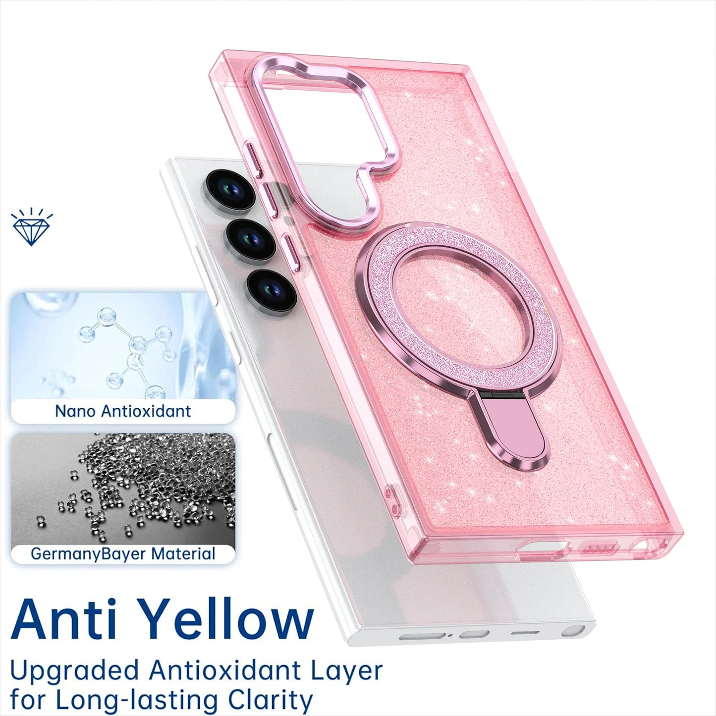 Luxury Glitter Metal Stand Magnetic Clear Case For Samsung