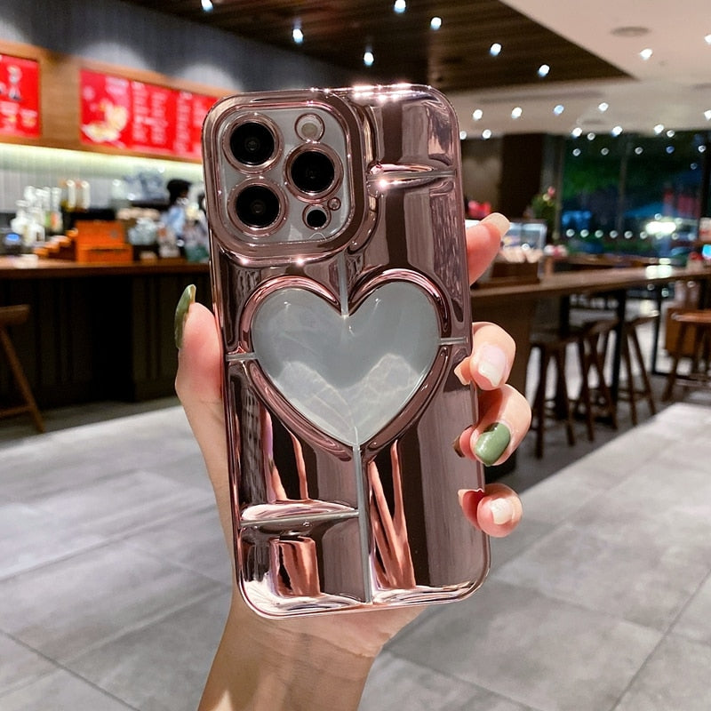 Luxury Soft Love Heart Phone Case For IPhone 14 /13 /12 Shockproof Silicone Electroplate Bumper Cover