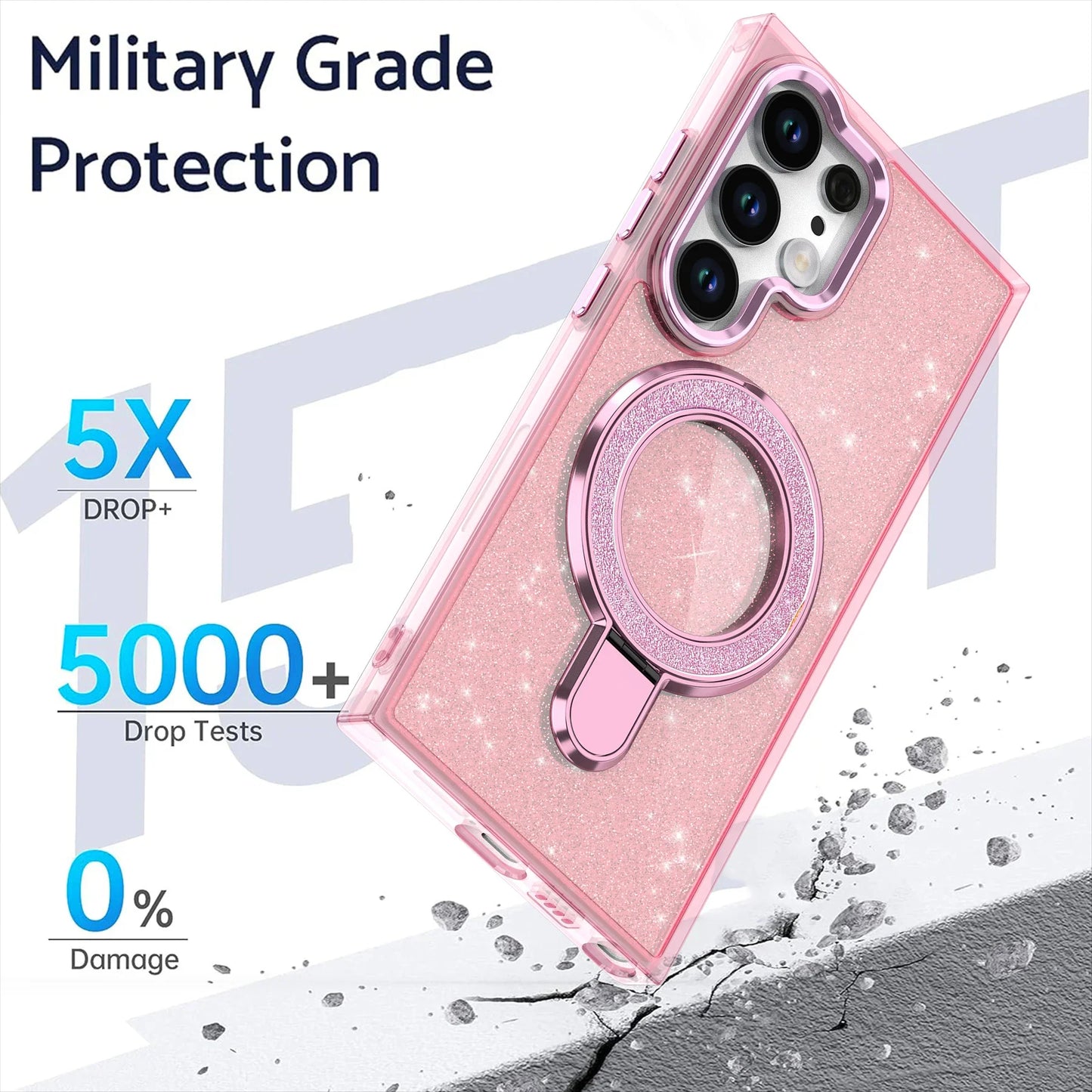 Luxury Glitter Metal Stand Magnetic Clear Case For Samsung