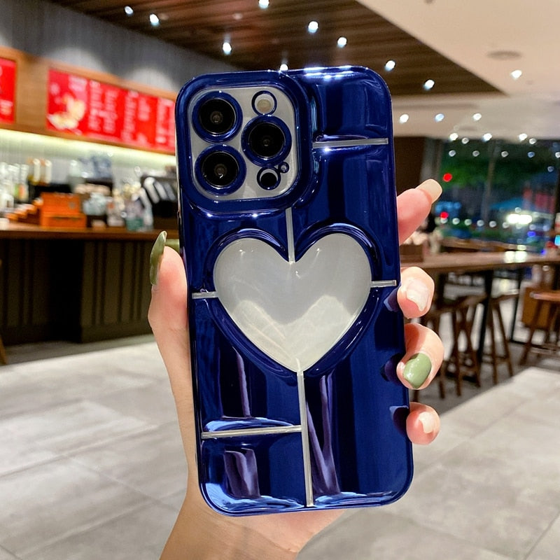 Luxury Soft Love Heart Phone Case For IPhone 14 /13 /12 Shockproof Silicone Electroplate Bumper Cover