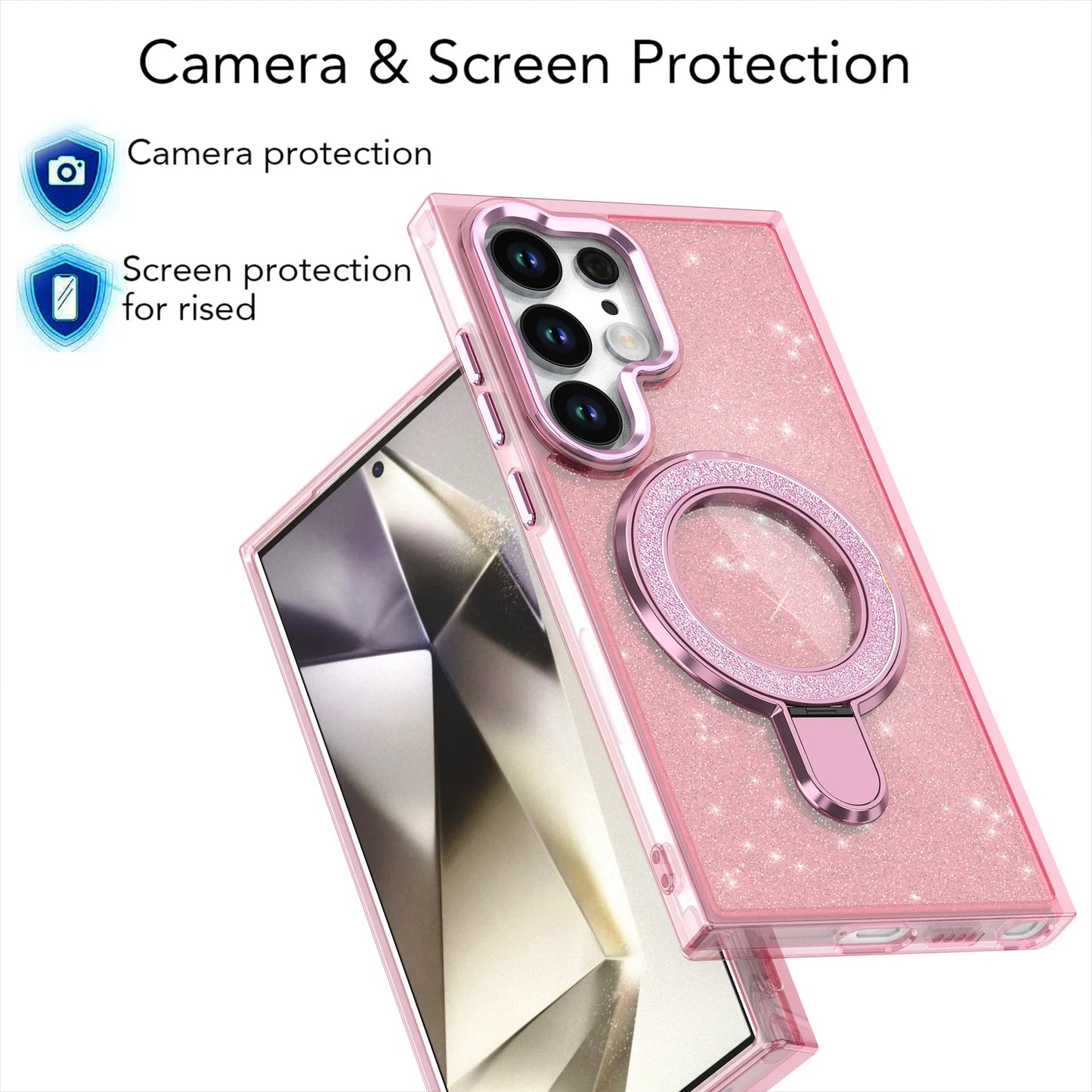 Luxury Glitter Metal Stand Magnetic Clear Case For Samsung