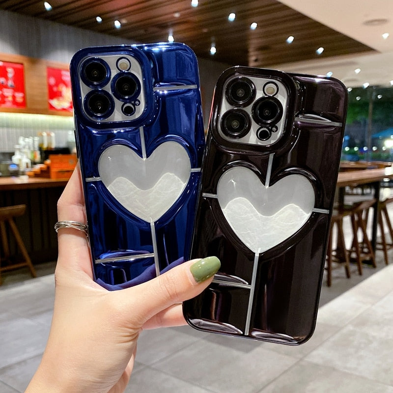 Luxury Soft Love Heart Phone Case For IPhone 14 /13 /12 Shockproof Silicone Electroplate Bumper Cover