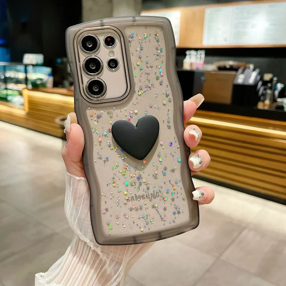 Transparent Love Heart Glitter Case For Samsung Galaxy