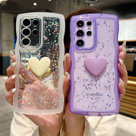 Transparent Love Heart Glitter Case For Samsung Galaxy