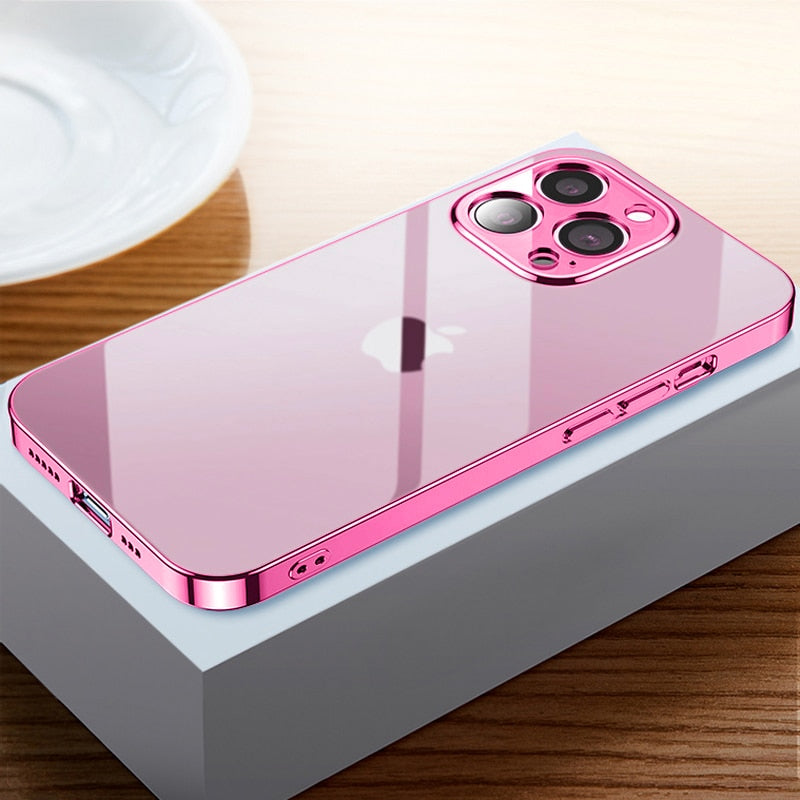 Square Plating Transparent Soft Case For iPhone