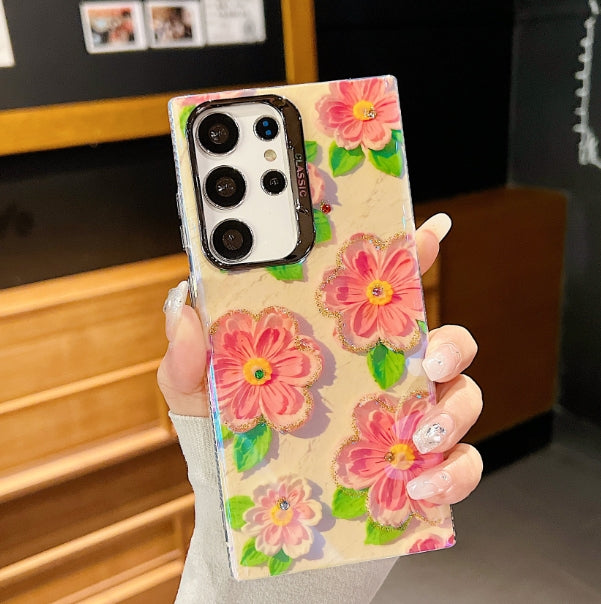 Luxurious Rhinestone Oil Painting Flowers Case For Samsung