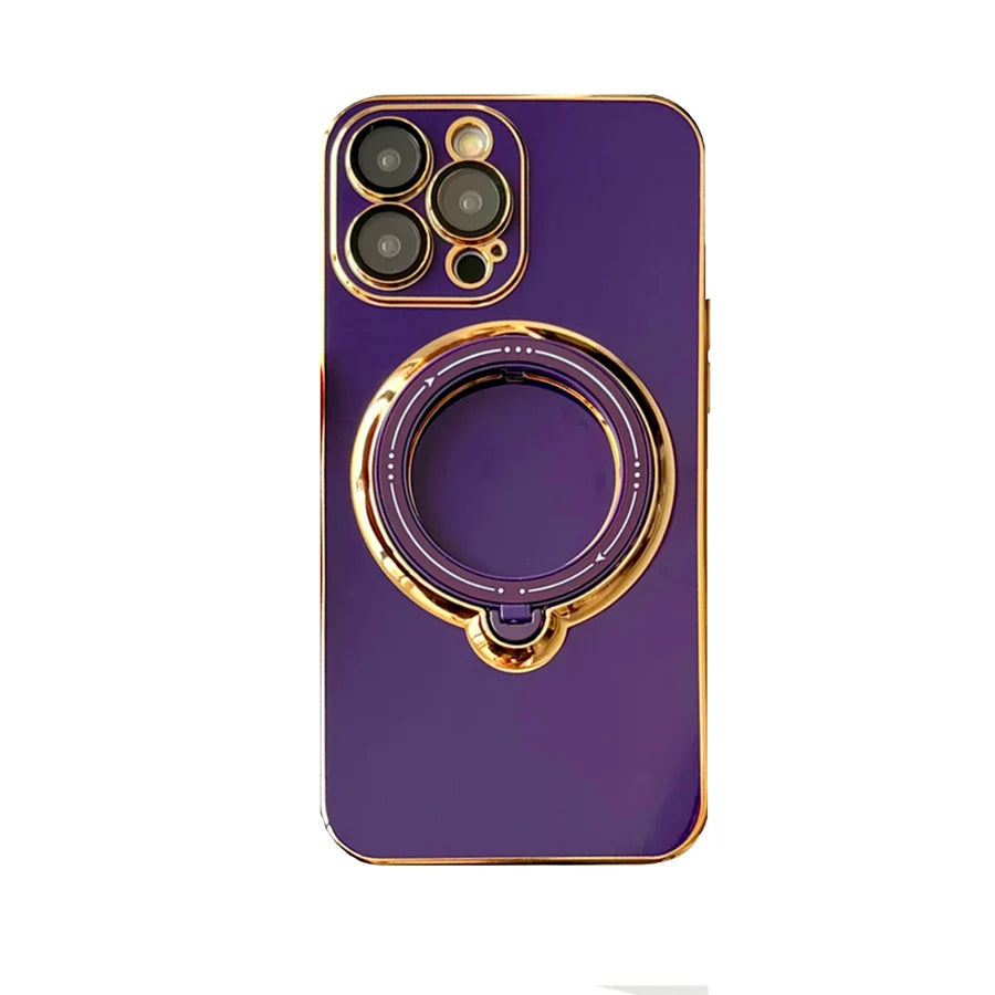 Electroplated Solid Color Rotating Stand Mobile Phone Case