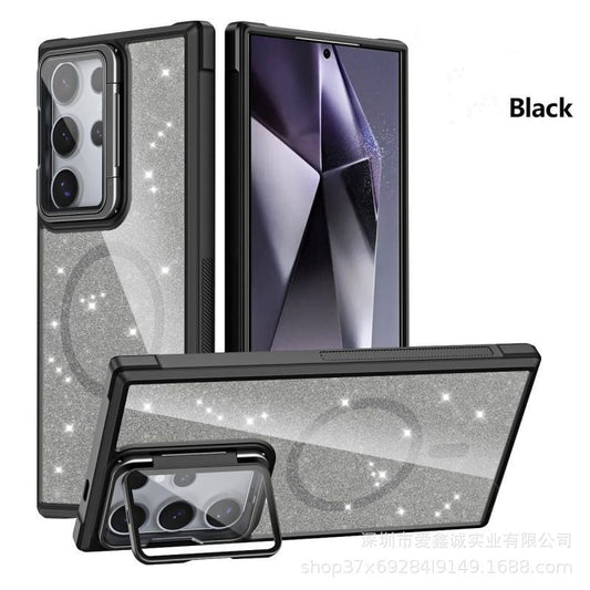 Glitter lens holder for Samsung Galaxy S24 S23 with magnetic phone case