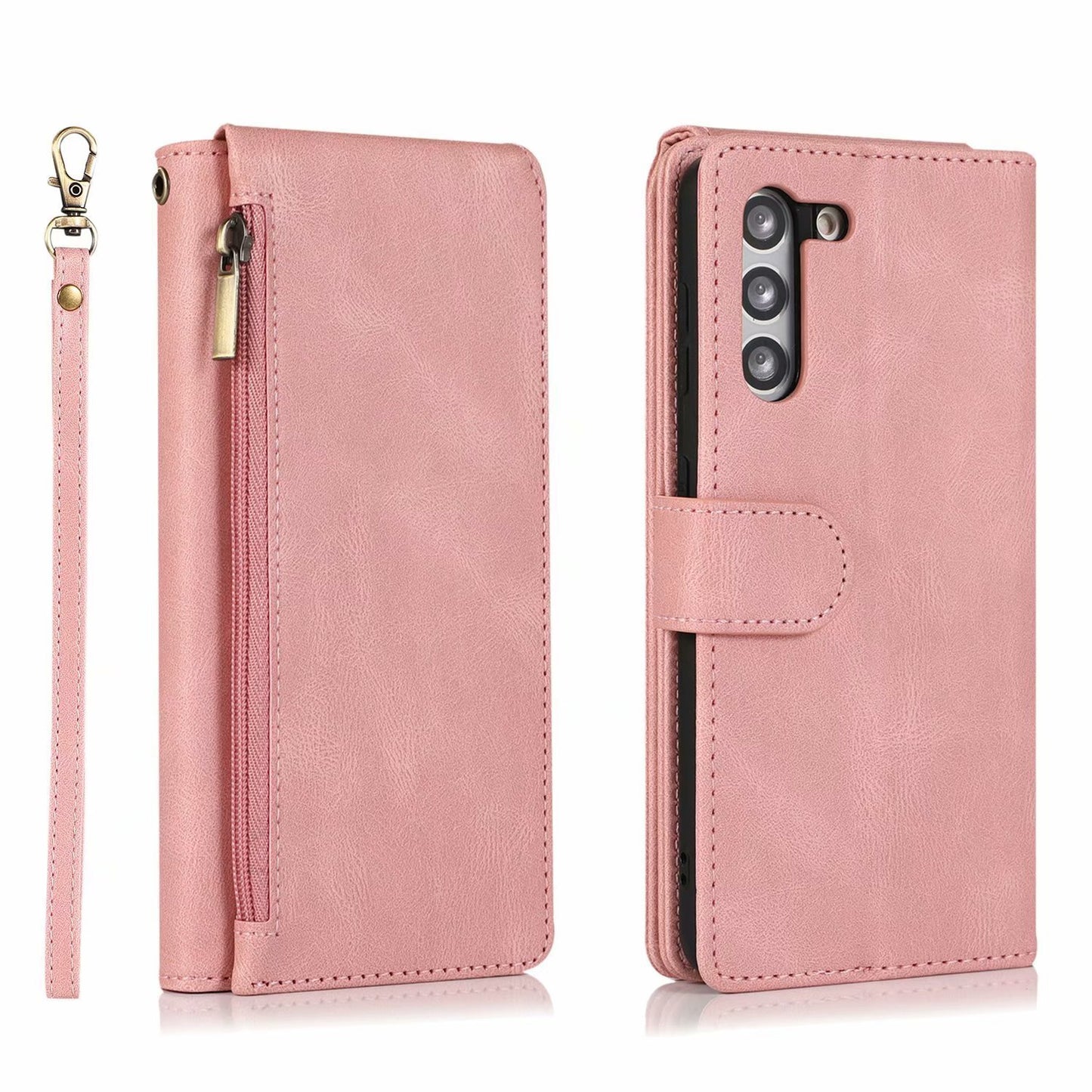 Leather Zipper Wallet Phone Case For Samsung A54