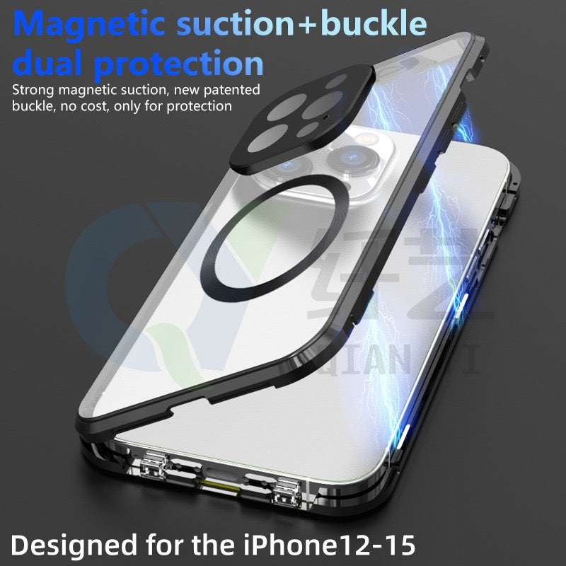 Suitable For iPhone Series Magnetic Magsafe Metal Glass Protective Mirror Buckle Anti Peeping Phone Case