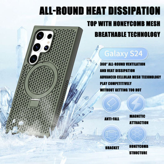 Suitable For Samsung S24/S23/S22 Mobile Phone Case Cooling Magnetic Bracket Breathable Honeycomb