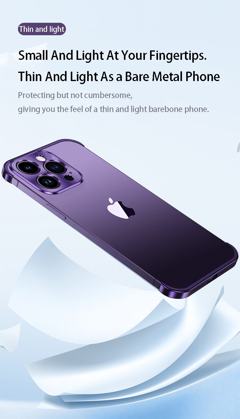 Metal Corner Pad True Frameless Anti-Fall Phone Case For iPhone for IPhone 16 15 14 13 12 Pro max plus