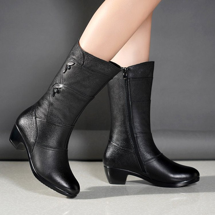 Women's Mid-Calf Platform Wedge Chunky Heel Ankle Boots